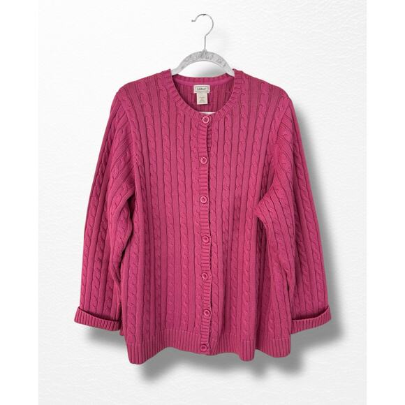 LL Bean Cable Knit Cardigan Sweater, Size 2X - Picture 1 of 9